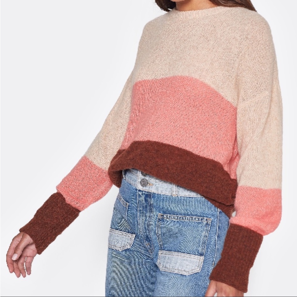 Joie Sweater Morgen Wool Striped Colorblock Oversized Drop Shoulder Crew